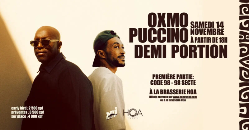 Oxmo Puccino et Demi Portion à la Brasserie HOA, samedi 14 novembre, avec Code 98 et 98 Secte